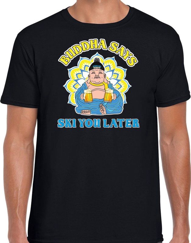 Bellatio Decorations foute party t-shirt heren - apres ski boeddha - zwart - carnaval themafeest