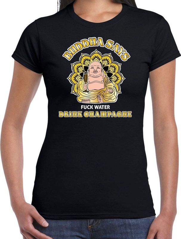 Bellatio Decorations foute party t-shirt dames - boeddha champagne - zwart - carnaval themafeest