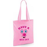 Bellatio Decorations schoudertas meisjes - varken - roze - have a nice day - 42 x 38 cm - shopper