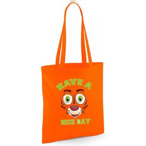 Schoudertas jongens - tijger - oranje - have a nice day - 42 x 38 cm - shopper/tote bag - Shoppers