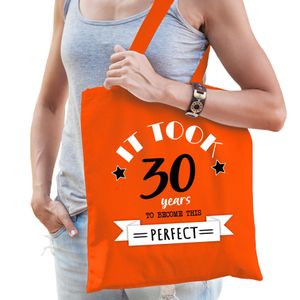 Cadeau tas voor dames - 30 en perfect - oranje - katoen - 42 x 38 cm - dertig - shopper - Feest Boodschappentassen