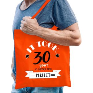 Cadeau tas voor heren - 30 en perfect - oranje - katoen - 42 x 38 cm - dertig - shopper - Feest Boodschappentassen