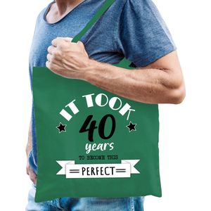 Bellatio Decorations cadeau tas heren - 40 en perfect - groen - katoen - 42 x 38 cm - veertig