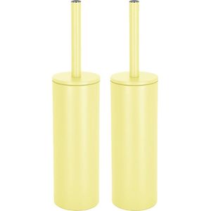 Spirella Luxe Toiletborstel in houder Cannes - 2x - geel - metaal - 40 x 9 cm - met binnenbak