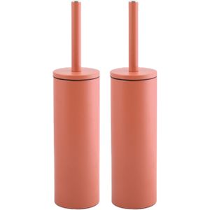 Spirella Luxe Toiletborstel in houder Cannes - 2x - terracotta - metaal - 40 x 9 cm - met binnenbak