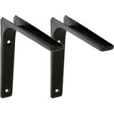 AMIG Plankdrager/planksteun van metaal - 2x - gelakt zwart - H125 x B125 mm - boekenplank steunen