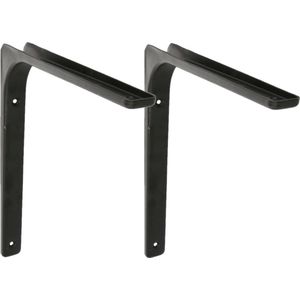 AMIG Plankdrager/planksteun van metaal - 2x - gelakt zwart - H250 x B350 mm - boekenplank steunen