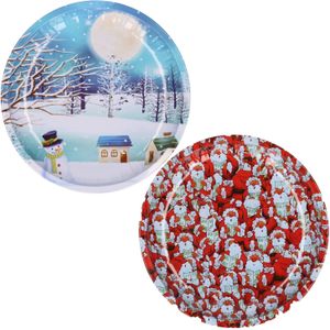 Kerst borden - 2x st - 26 cm - metaal - kerst thema - kerstservies kerst bordjes