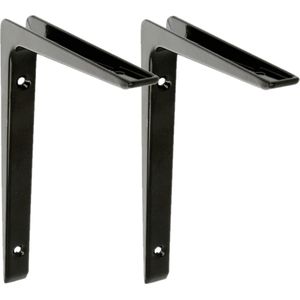 AMIG Plankdrager/planksteun - 2x - aluminium - gelakt zwart - H150 x B100 mm - boekenplank steunen