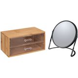 5Five Make-up organizer en spiegel set - 2 lades - bamboe/kunststof - 5x zoom spiegel