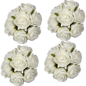 Decoratie roosjes foam - 10x - bosje van 7 st - wit - Dia 6 cm - hobby/DIY bloemetjes