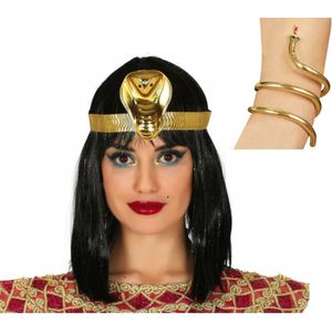 Verkleed accessoire setje Cleopatra - hoofdband en armband goud - Egypte thema party
