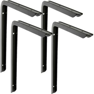 AMIG Plankdrager/planksteun - 4x - aluminium - gelakt zwart - H350 x B200 mm - max gewicht 45 kg - boekenplank steunen