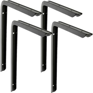 AMIG Plankdrager/planksteun - 4x - aluminium - gelakt zwart - H300 x B200 mm - max gewicht 30 kg - boekenplank steunen