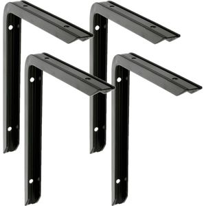 AMIG Plankdrager/planksteun - 4x - aluminium - gelakt zwart - H150 x B100 mm - max gewicht 90 kg - boekenplank steunen