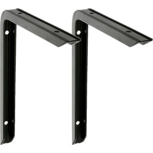 AMIG Plankdrager/planksteun - 2x - aluminium - gelakt zwart - H120 x B80 mm - max gewicht 75 kg - boekenplank steunen