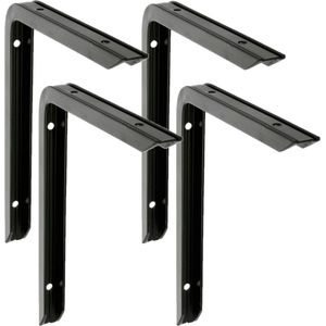 AMIG Plankdrager/planksteun - 4x - aluminium - gelakt zwart - H120 x B80 mm - max gewicht 75 kg - boekenplank steunen