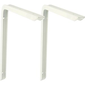 AMIG Plankdrager/planksteun - 2x - aluminium - gelakt wit - H350 x B200 mm - max gewicht 45 kg - boekenplank steunen