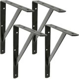AMIG Plankdrager/planksteun van metaal - 4x - gelakt zwart - H300 x B225 mm - boekenplank steunen - tot 260 kg