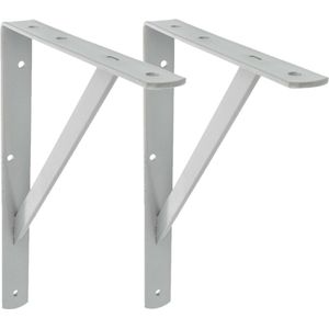 AMIG Plankdrager/planksteun van metaal - 2x - gelakt grijs - H600 x B375 mm - boekenplank steunen - tot 150 kg