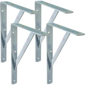 AMIG Plankdrager/planksteun van metaal - 4x - gelakt zilver - H600 x B375 mm - boekenplank steunen - tot 150 kg