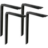 AMIG Plankdrager/planksteun van aluminium - 4x - gelakt zwart - H250 x B150 mm - heavy support - boekenplank steunen