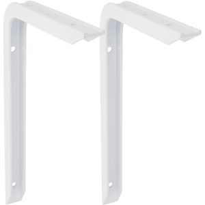 AMIG Plankdrager/planksteun van aluminium - 2x - gelakt wit - H350 x B200 mm - heavy support - boekenplank steunen