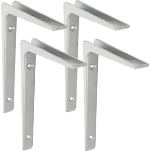 AMIG Plankdrager/planksteun - 4x - aluminium - gelakt zilvergrijs - H150 x B100 mm - boekenplank steunen