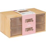 5Five Make-up organizer en spiegel set - 2 lades - bamboe/kunststof - 5x zoom spiegel