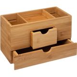 5Five Make-up organizer en spiegel set - lades/vakjes - bamboe/metaal - 5x zoom spiegel - zwart/bruin