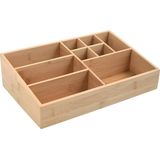 MSV Make-up organizer 9 vaks en luxe spiegel set - 33 x 21 cm - bamboe/metaal - bruin/zilver