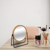 MSV Make-up organizer 9 vaks en luxe spiegel set - 33 x 21 cm - bamboe/metaal - zwart/bruin