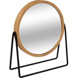 MSV Make-up organizer 9 vaks en luxe spiegel set - 33 x 21 cm - bamboe/metaal - zwart/bruin