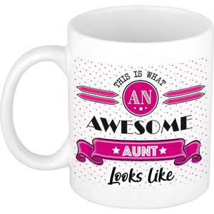 Bellatio Decorations Cadeau koffiemok voor een geweldige tante - roze - keramiek - 300 ml