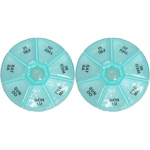 Gerimport Medicijnen doosje/pillendoosje - 2x - 7-vaks - turqouise - geschikt voor 7 dagen