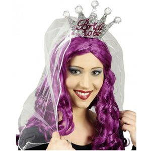 Chaks Bride To Be tiara/diadeem - zilver/roze - kroontje met sluier - vrijgezellenfeest