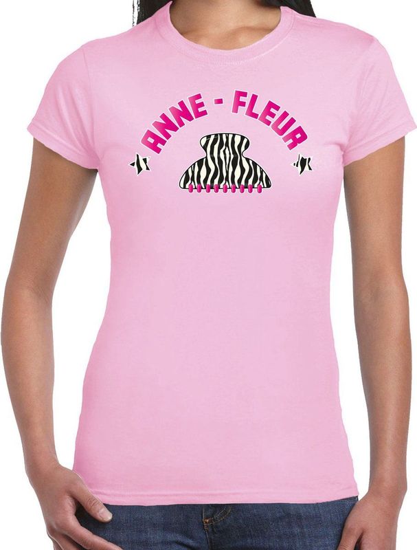 Bellatio Decorations Verkleed t-shirt voor dames - kakker - Anne Fleur - roze - haarklem - vakantie