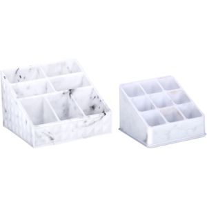 Make-up organizer set - 7 vaks en 9 vaks - marble look - kunststof