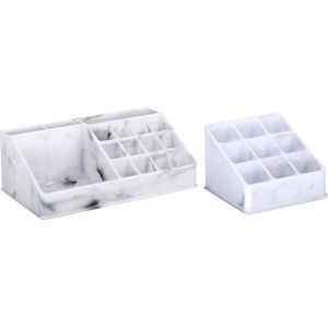 Make-up organizer set - 9 vaks en 16 vaks - marble look - kunststof