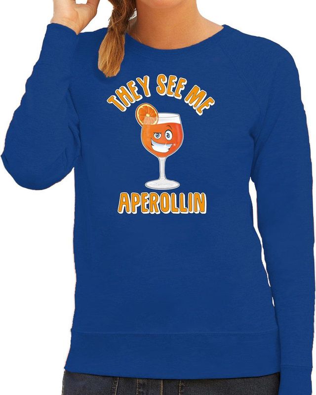 Bellatio Decorations Apres ski sweater dames - aperol spritz - blauw - apres ski/wintersport