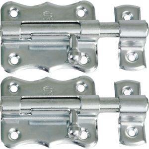 AMIG schuifslot/plaatgrendel - 4x -staal - 6 x 4.8 cm - verzinkt - zilver - deur - poort