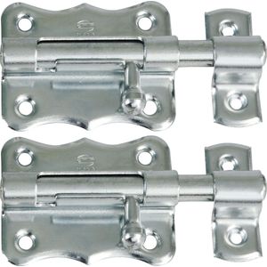 Amig stalen schuifslot/plaatgrendel - 4x - 3.5 x 3.3 cm - verzinkt - zilver - deur - poort