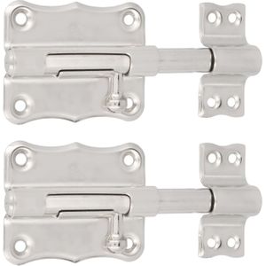 Amig stalen schuifslot/plaatgrendel - 2x -  10 x 5.6 cm - vernikkeld - zilver - deur - poort