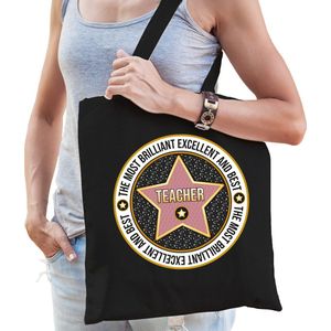 Cadeau tas voor teacher/lerares - zwart - katoen - 42 x 38 cm - bedankje - verjaardag - Feest Boodschappentassen