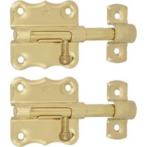 AMIG schuifslot/plaatgrendel - 4x - staal - 6 x 4.8 cm -  messing afwerking - zilver - deur - poort