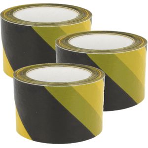 AMIG Afzettape - 3x - geel/zwart - 50 mm x 30 m - pvc - markeertape - zelfklevend