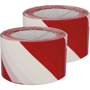 Afzetlint - 2x - rood/wit - 70 mm x 200 m - polyethyleen - markeerlint - afzettape