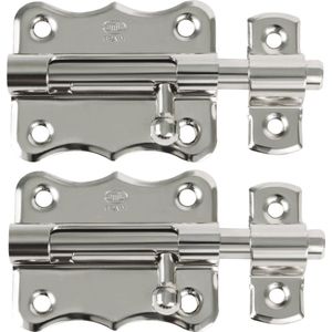 AMIG schuifslot/plaatgrendel - 2x - staal -  5 x 4.8 cm - vernikkeld - zilver - deur - poort