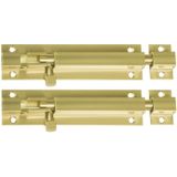 AMIG schuifslot/plaatgrendel - 2x - messing - 5 x 2.55 cm - koper/goudkleur - gepolijst - deur - poort