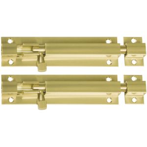 AMIG schuifslot/plaatgrendel - 2x - messing - 5 x 2.55 cm - koper/goudkleur - gepolijst - deur - poort